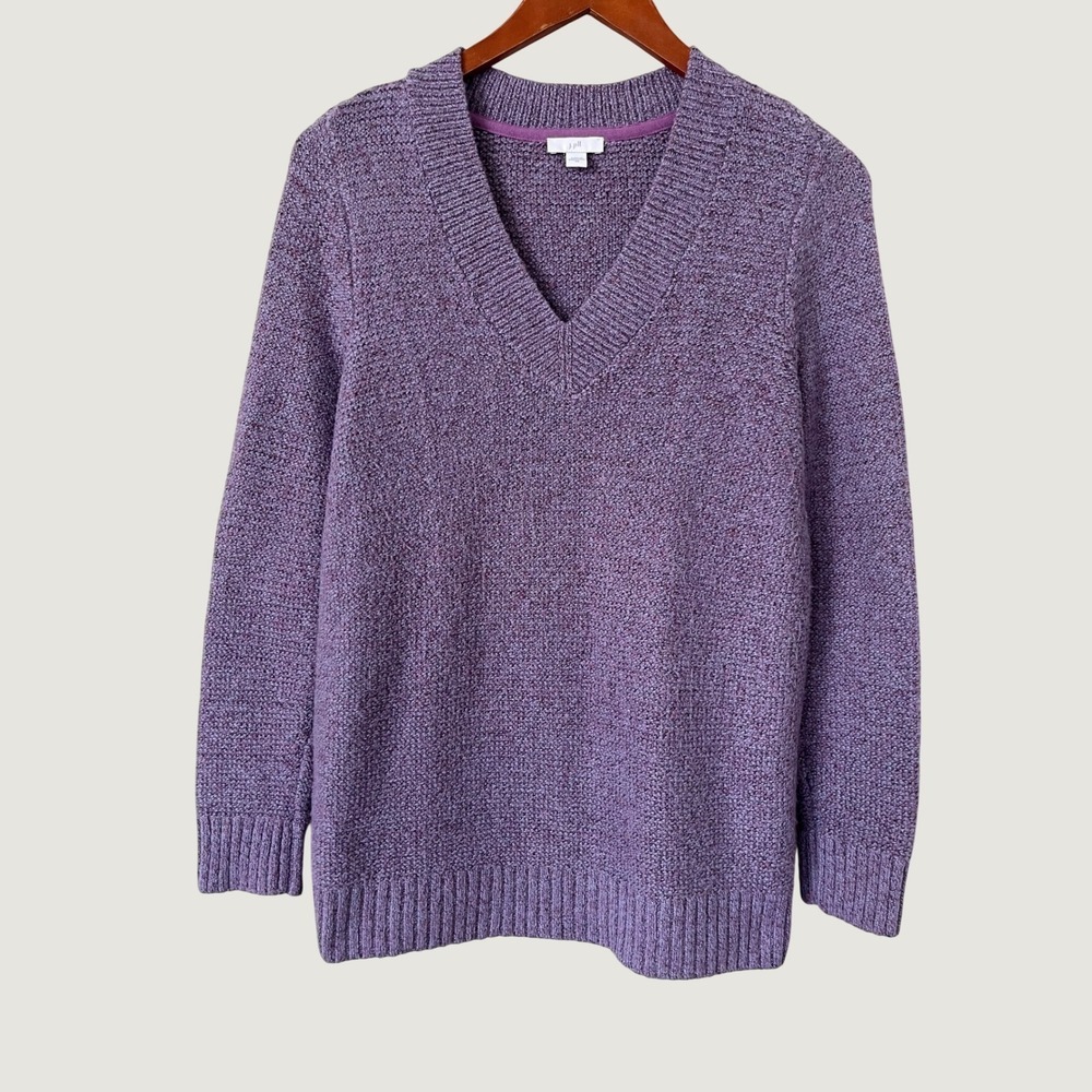J. Jill Purple Alpaca Cotton Blend V-Neck Knit Sweater Womens XS neutral